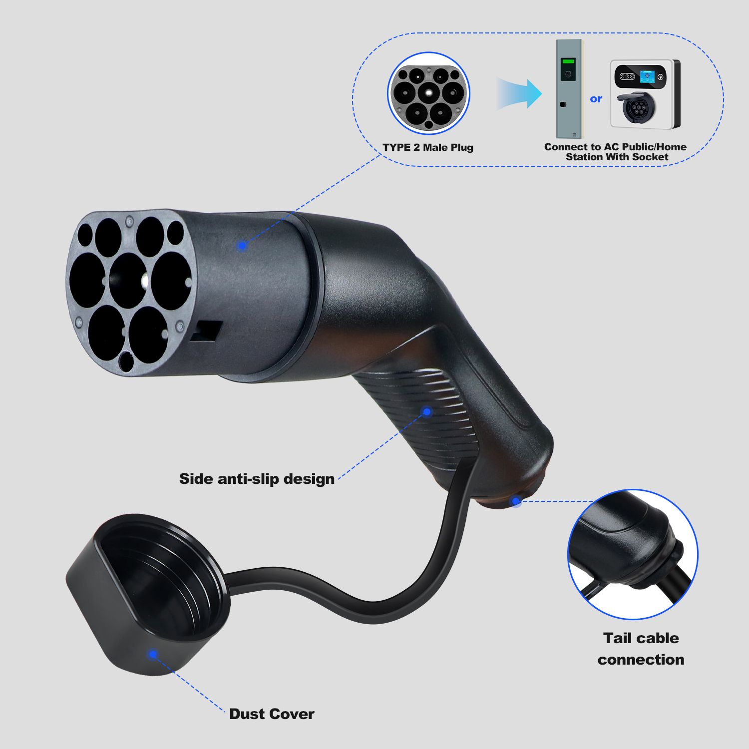 Kolanky Type2 EVS Male EV Char - огляд і ціна Ev Charger Type 2 22Kw 32A 3 Phase